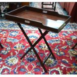 A Victorian mahogany butlers tray on folding stand, 76 cm x 46 x 83 cm high