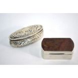 A late Victorian embossed silver elliptical snuff box, Deakin & Francis, Birmingham 1895, to/w an