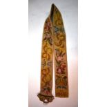 A floral and foliate wool tapestry bell pull hung on gilt bow mount, 171 cm long