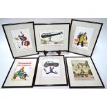 Six framed Guinness advertisements after J. Gilroy - one framed with 1954 letter on reverse from the