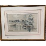 Paul Maze (1887-1979) - River scene with moored boats, watercolour, signed lower left, 19 x 32 cm