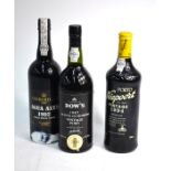 Three bottles of vintage port - Dows 1987 Quinta do Bomfim, Churchill's Agua Alta 1992 single