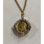 A Victorian half sovereign dated 1900, in diamond set pendant brooch fitting comprising twenty mixed