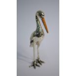 A silver miniature cast silver stork with enamel beak, Mark Houghton Ltd., Sheffield 1999, 8 cm