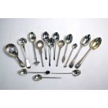 A silver caddy spoon with shell bowl and finials, London 1968, to/w various other silver and