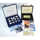 A collection of twenty-one silver proof/uncirculated silver coins including Britannia Crowns, £2