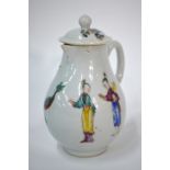 A Chinese Export cream jug with a domed cover; decorated with a long-tailed bird beside a Manchu/