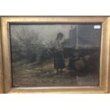 19th Century Scottish school - ladies before a croft, oil on canvas, signed indistinctly