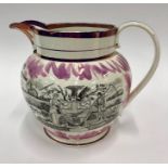 A George IV Sunderland lustre marriage jug, transfer printed with HMS Northumberland  and 'God Speed