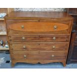 A George IV mahogany secretaire chest with well fitted interior over three long graduated drawers