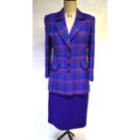Hardy Amies - A 100% wool lady's suit, green/cerise checked jacket with purple crepe wool skirt,
