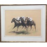 John R Skeaping (1901-80) - Study of three horses and riders, pastel, signed lower right and date '
