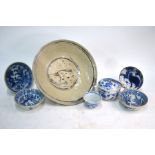 Seven items of Asian blue and white, comprising: a Vietnamese, or other Asian, dish, 25 cm diameter;