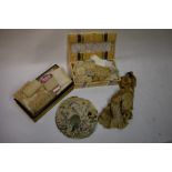 Two small boxes of assorted late 1800s and later lace edging, a 1930s Spanish costume doll and a