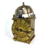 Jonathan Lowndes, London (signed) a miniature brass lantern clock with French movement, 17 cm h -
