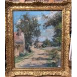 Eugene Louis Gillot (1867/68-1925) - 'Road into village', pastel, signed lower left, 53 x 44 cm,
