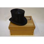 A vintage silk top hat retailed by Mander & Allender's 'Best London', 5 & 7 Dale St. Liverpool 'Est.
