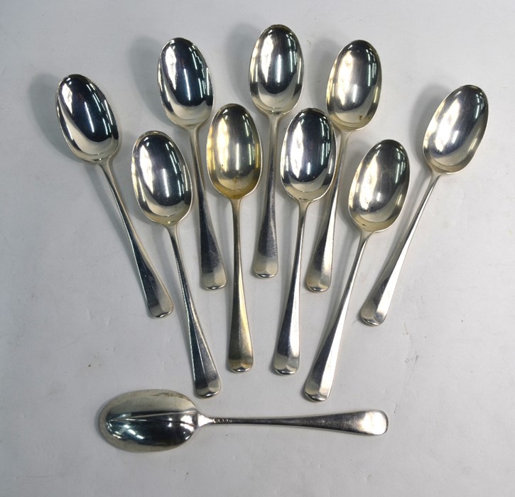 A heavy quality set of ten Hanoverian rat-tail silver table spoons, C J  Vander Ltd., London 1962,