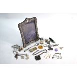 Various silver oddments, including jewellery, thimbles, money clip, ovoid pepperette, photograph