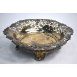 A good quality silver hexagonal bowl with cast and pierced vine rim, Atkin Brothers, Sheffield 1929,
