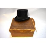 A black silk top hat retailed by Carswell, Renfield Street, Glasgow in original card hat box, 52.5