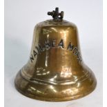 A ship's bell, inscribed 'Nailsea Moor', 20 cm diameter (no clapper) (Note:- Nailsea Moor built 1935