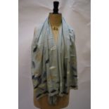 Georgina Von Etzdorf scarves - An eau de nil cotton scarf applicaed with stitchworked leaves (bnwt),