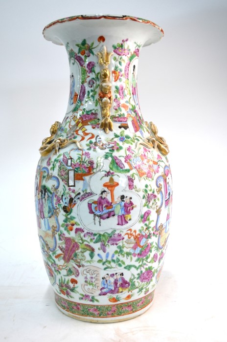 A Chinese Canton famille rose vase, decorated with typical designs of Manchu/Chinese figures and - Image 2 of 3