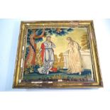 A Georgian silk and wool picture, Jesus and Mary in the Garden of Gethsemane, in gilt frame (a/f)