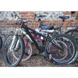 Trax full suspension mountain bike, Muddyfox hardtail, black hardtail and Magna childrens bike (