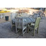 Barlow Tyrie weathered teak circular garden dining table to/w six high back chairs