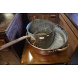 Antique copper twin handle pan to/w iron handles saucepan