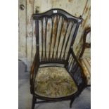 Bentwood stickback armchair with machined tapestry floral seat