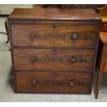 19th century mahogany chest of three long drawers (A/F)