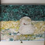 (AR) Marie Walker-Last 1917-2017, Ilkley artist, 'Robin on a Snowman' oil on canvas 16 inches x 20