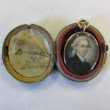 18th Century English School miniature painting of a cleric, memorial hair to back, set in gilt (