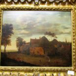 Dutch School, late 17th Century 'Village Scene' on oak panel, 14 inches x 18 inches.