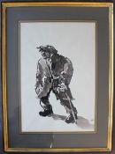 Sir Kyffin Williams A Farmer with a walking stick Watercolour initialled 47 x 32cm ***Artists