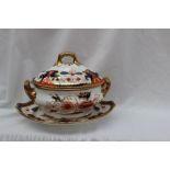 A Swansea porcelain sauce tureen, base and cover in set pattern No.