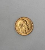 An Edward VII gold sovereign, dated 1908,