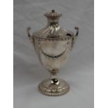 An Edward VII silver mustard pot in the form of a twin handled vase and cover,