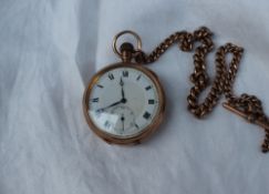 A 9ct yellow gold keyless wound open faced pocket watch,