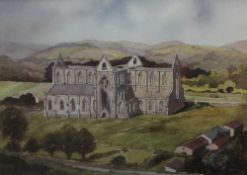 Gwyn Richards Tintern Abbey Watercolour Signed and label verso 25 x 35cm *Artists Resale Rights
