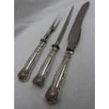 A late Victorian silver handled carving set, comprising knife, forks and sharpening steel,