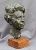 20th century British School Head and shoulders portrait bust of a lady Bronzed 45cm high