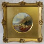 A Royal Worcester porcelain plaque of circular form,