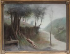 Harry Holland Naked figures by a river in a landscape Oil on canvas Signed 77.5 x 102.