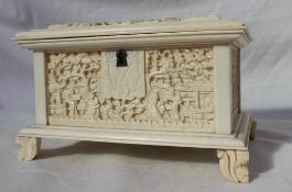 A late 19th / early 20th century Cantonese carved ivory jewellery casket,