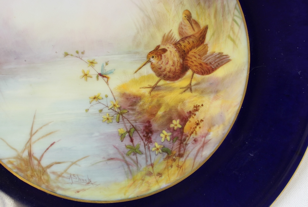 A Royal Worcester porcelain plate, transfer and infil decorated with woodcock, titled 'Ruff', - Image 4 of 6