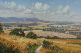 Christopher Osborne Across Cuckmere Vale Oil on board Signed and inscribed verso 19 x 29cm